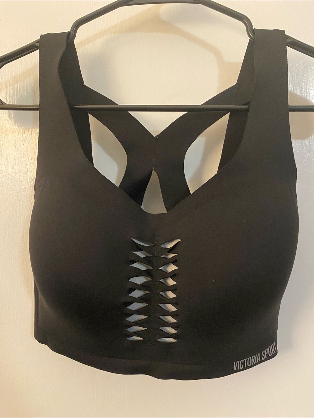 Victoria Secret Sports Bra Black Lattice-Front Sports Bra 32DDD